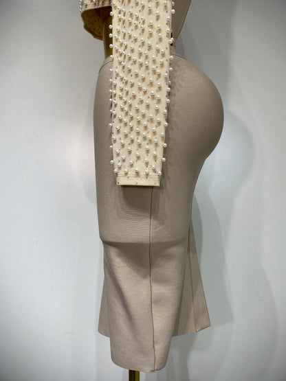 2 Pcs Women Sexy Long Sleeve Mesh Pearl Top