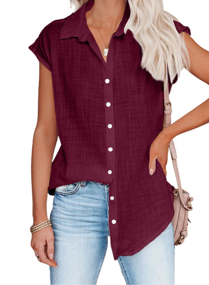 Womens Cotton Linen Casual Short Sleeve Tops