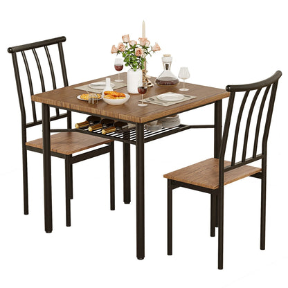 3-Piece Dining Table Set for 2 with Storage Rack