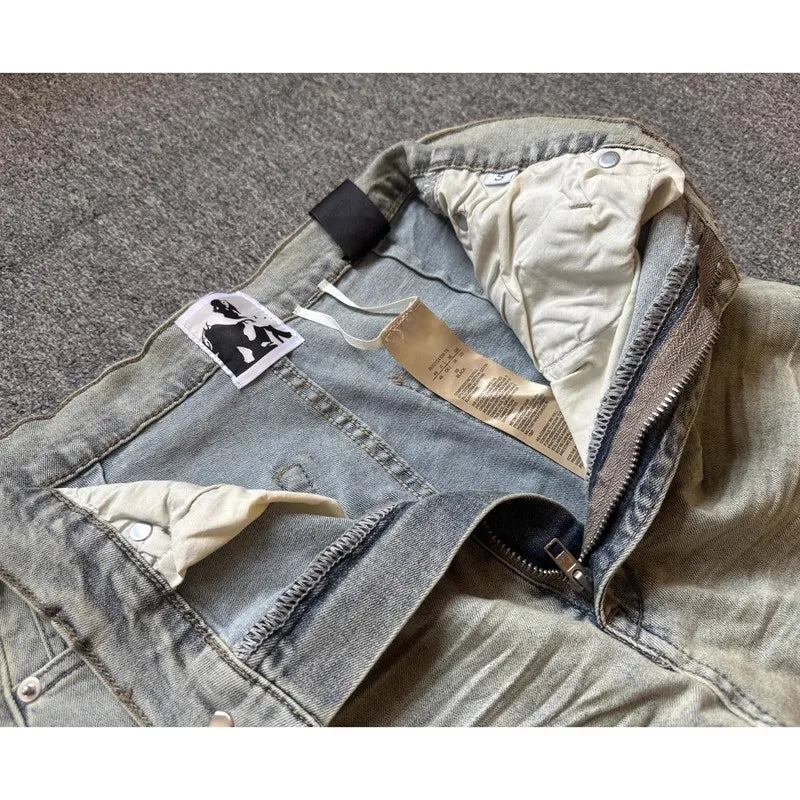 Washed Blue Zipper Pocket Fit Slim Jeans
