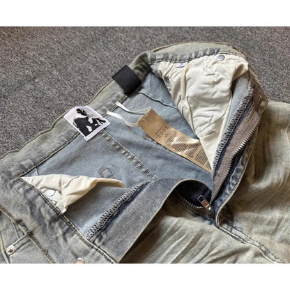 Washed Blue Zipper Pocket Fit Slim Jeans