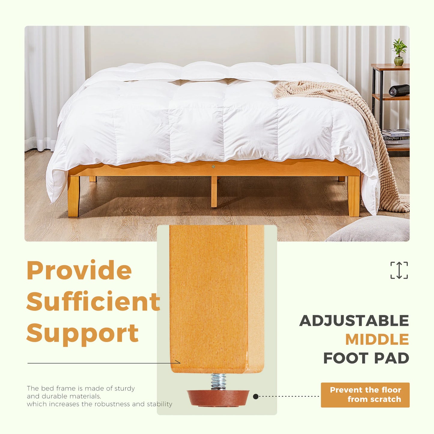 Solid Wood Bed Frame with Sturdy Wood Slat Support