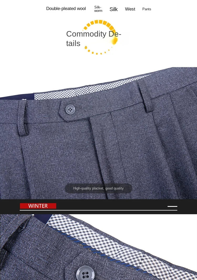 Double Pleated Mens British Pants High Waist