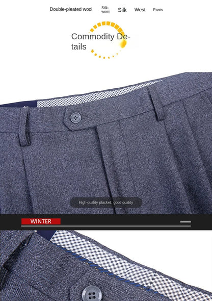 Double Pleated Mens British Pants High Waist