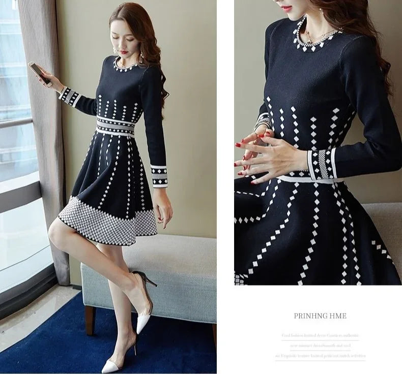 Fashion Long Sleeve Midi Dresses Women Elegant