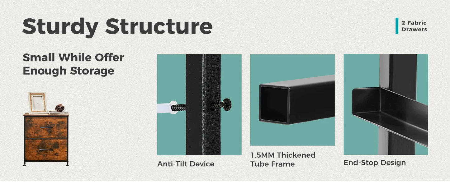 Table Storage Closet Chest Display 2 Fabric Drawers