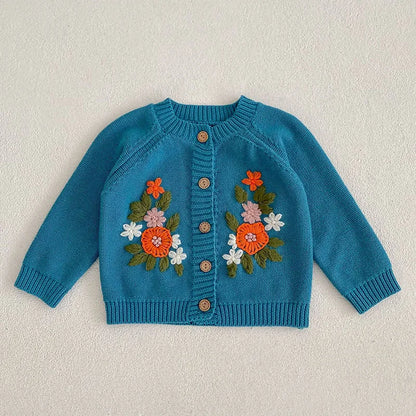 Girls Solid Color Knitted Cardigan Long Sleeves