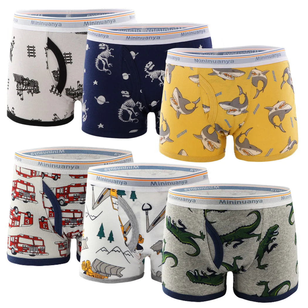 6 Pcs Toddler Boys Cartoon Boxer Briefs Underwear