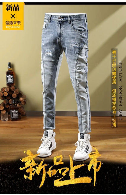 Ripped Stretch Jeans Men's Casual Slim Comfortable