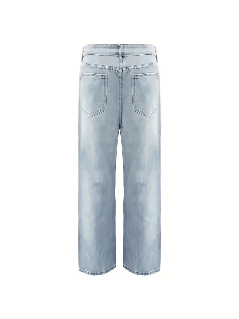 Men'S Vintage Washed Blue Loose Fit Jeans
