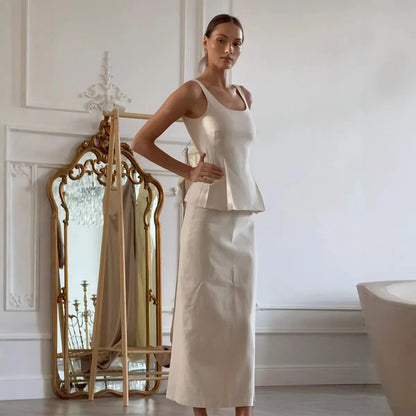 2 Pcs Cotton Strap Long Skirt Set Thin Belt