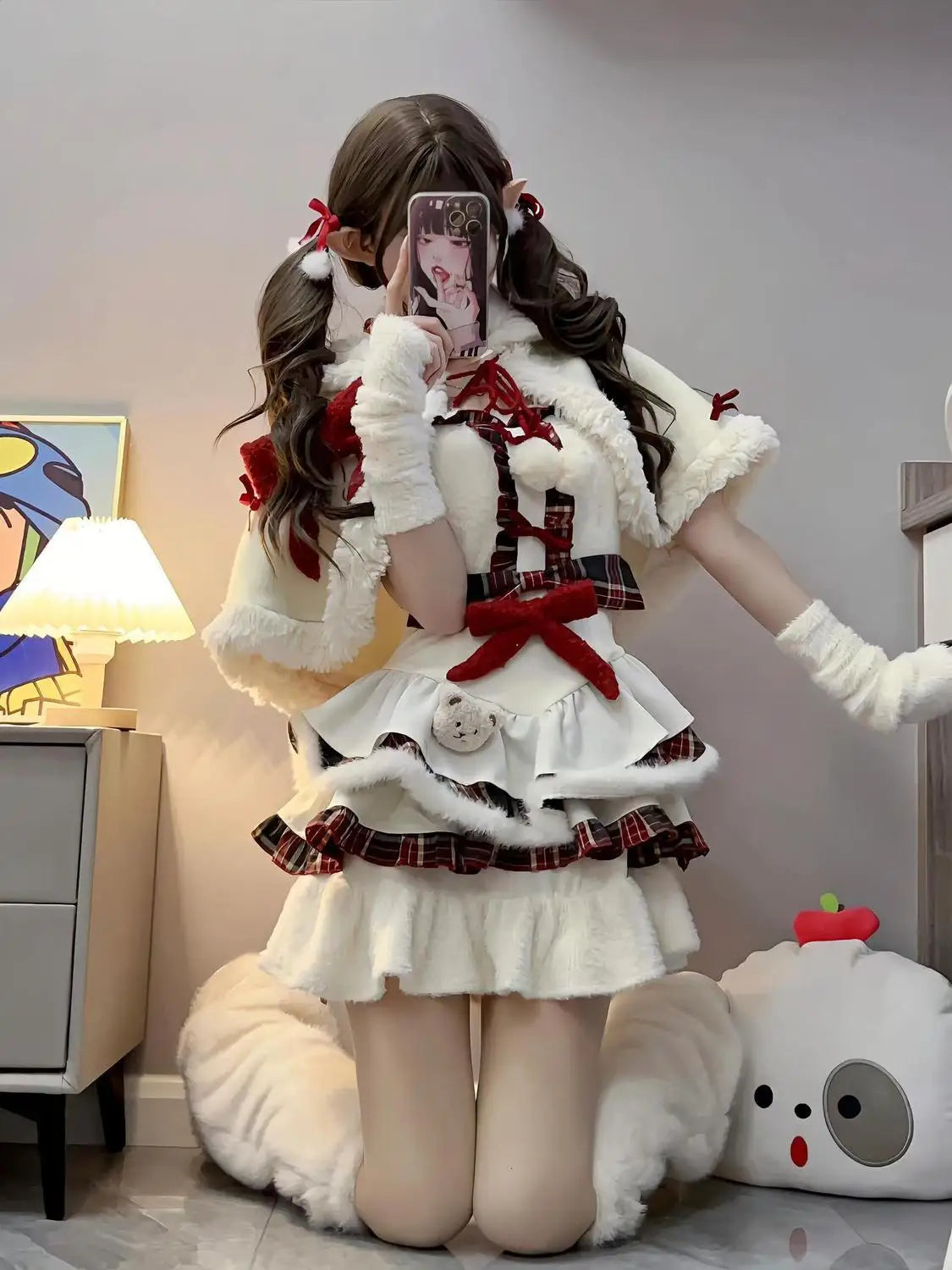 3 Pcs Kawaii Robe Hairy Lolita Cape Sweet Bow