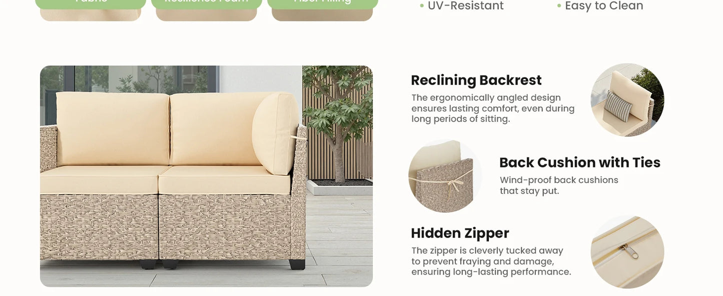 7-Piece Outdoor Rattan Sectional Sofa with Tempered Glass