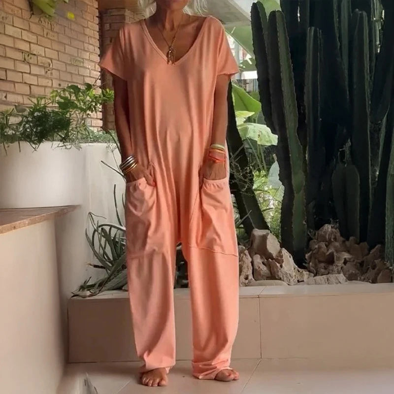 Women's Solid Color Casual Baggy Pocket Romper