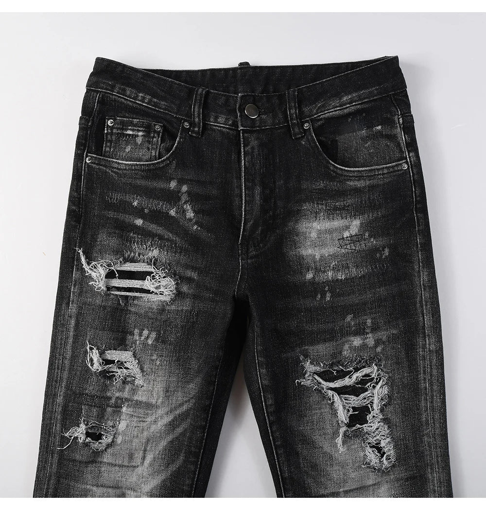 Men Ripped Distressed Black Slim Tapered Jeans