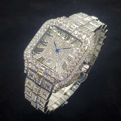 Mens Luxury Diamond Fashion Square Stainless Steel
