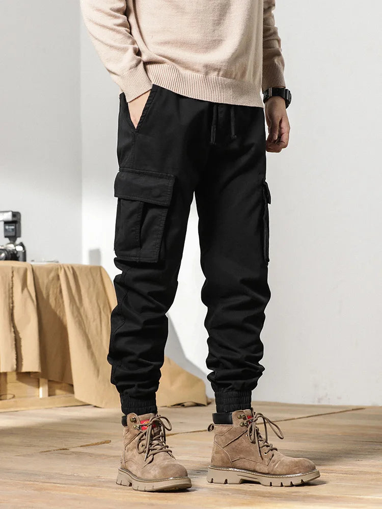 Cargo Pants Men Multi-Pockets Drawstring Fleece Liner