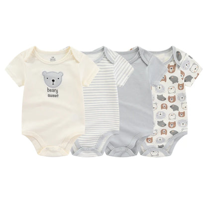 4Pieces Short Sleeve Cartoon Baby Boy/Girl Bodysuit
