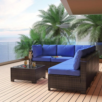 7-Piece Rattan Wicker Sectional Modular Sofa Set