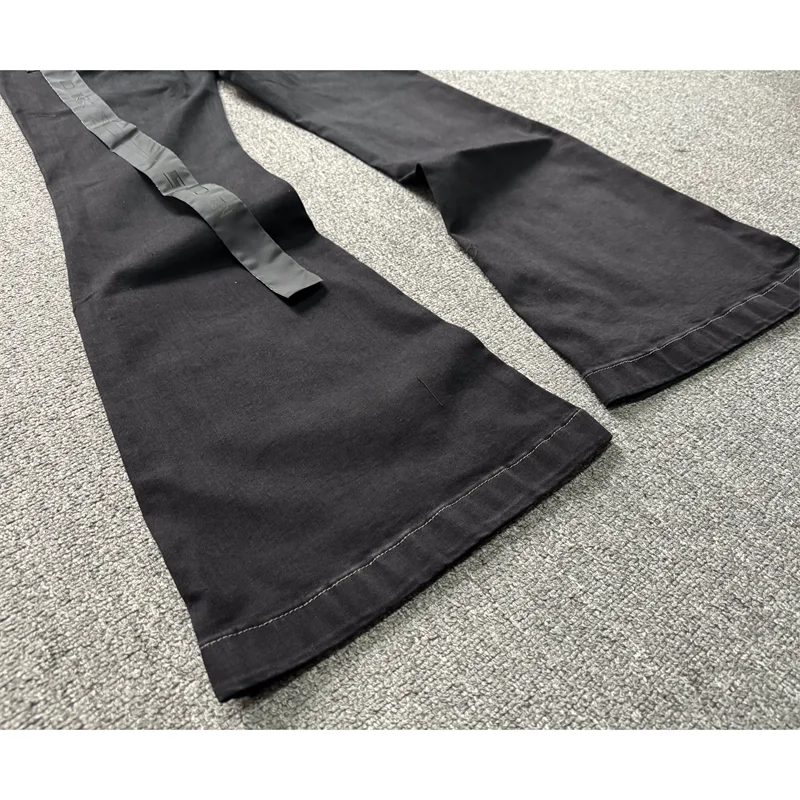 Basic Black Ribbon Loose Flared Casual Jeans