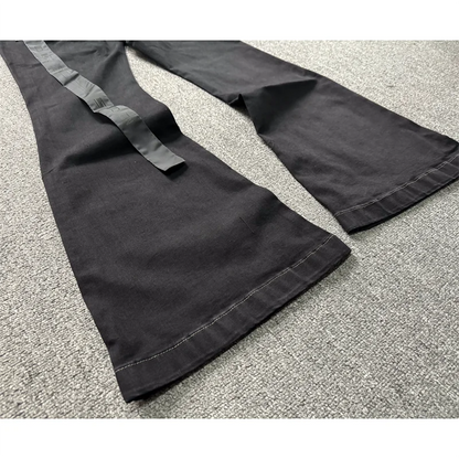 Basic Black Ribbon Loose Flared Casual Jeans