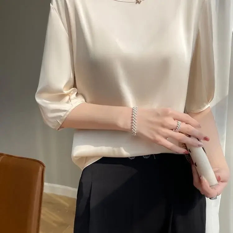 Silky Loose Woman Casual O-Neck pullover