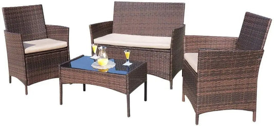4 Pcs Rattan Chair Wicker Set, Outdoor/Indoor Use