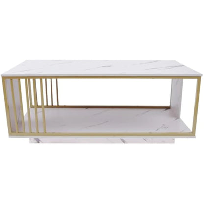 Modern White Marble Veneer Coffee Table, 2 Tier