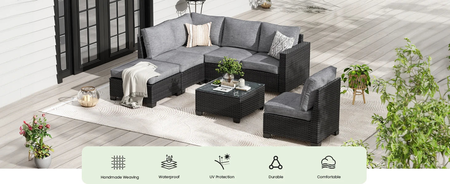 Sofa Set, Outdoor Furniture with Ottoman