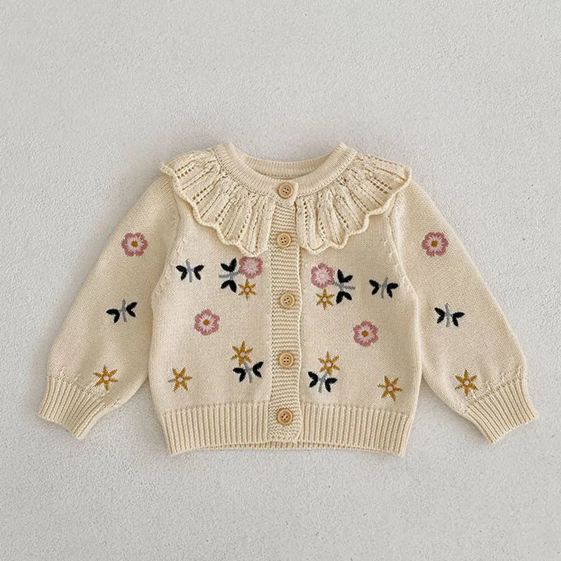 Girls Solid Color Knitted Cardigan Long Sleeves