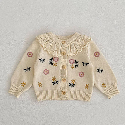 Girls Solid Color Knitted Cardigan Long Sleeves