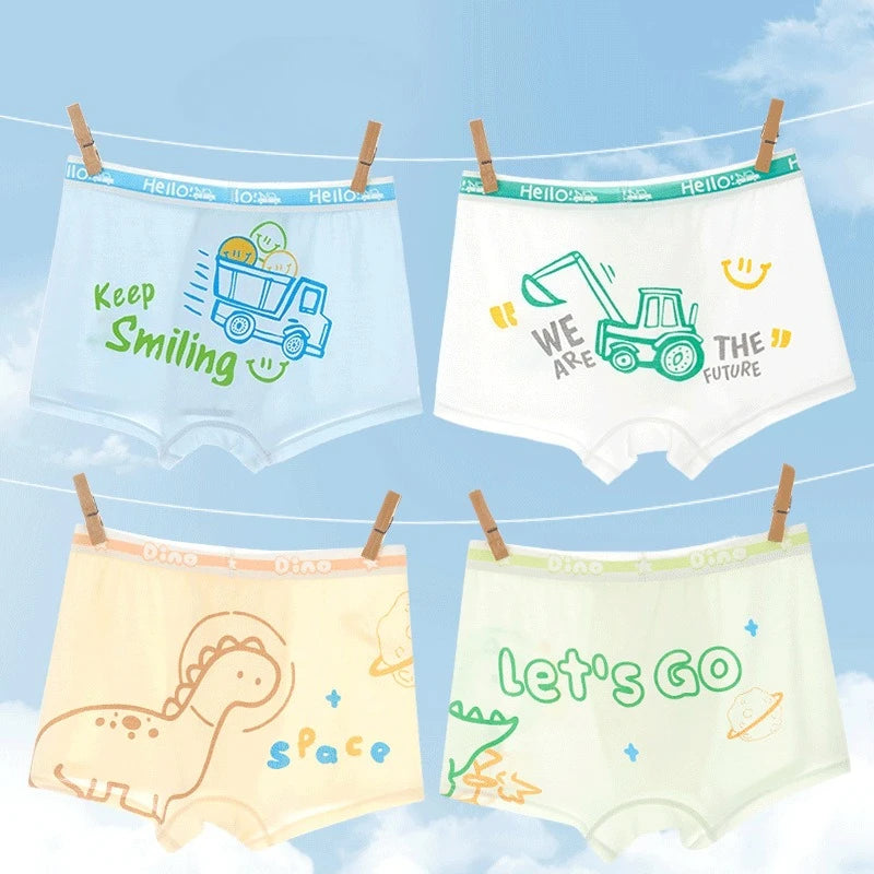 4PCS Mesh Breathable Boy Comfort Antibacterial Cartoon  Underwear