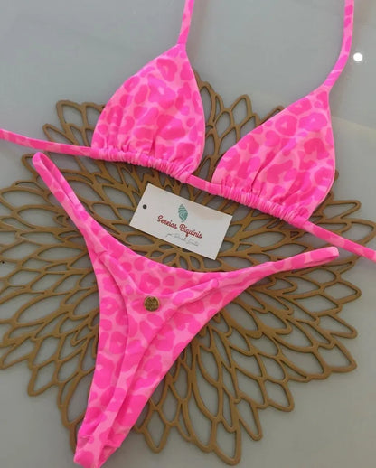Print Sexy Bikini Sets Halter Lace-up  Beach