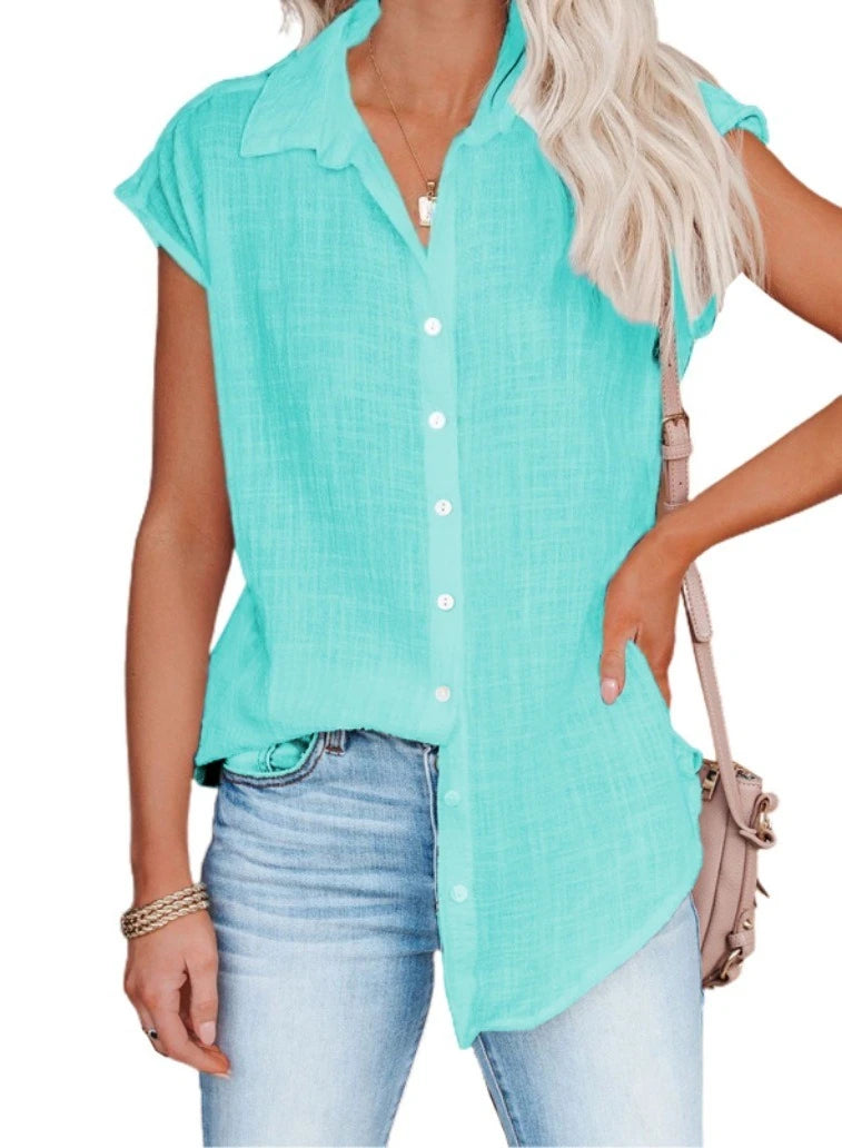 Womens Cotton Linen Casual Short Sleeve Tops