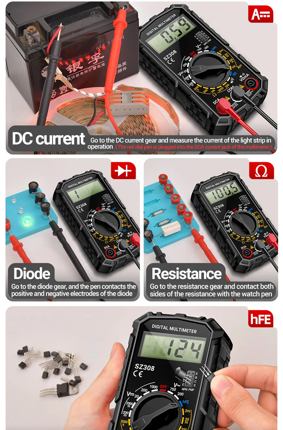 Digital Multimeter   AC/DC Current Meter Voltage Resistance
