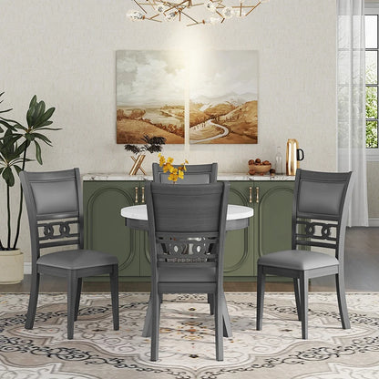5-Piece Round Dining Table PU-leather Chairs