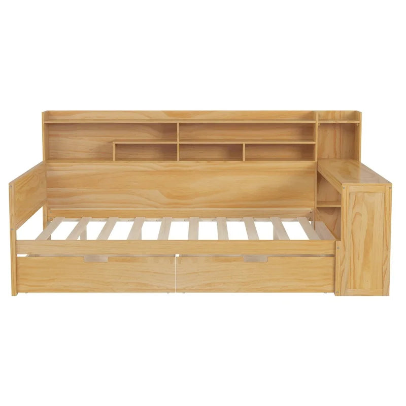 Wood Full Size Daybed with Storage Shelves