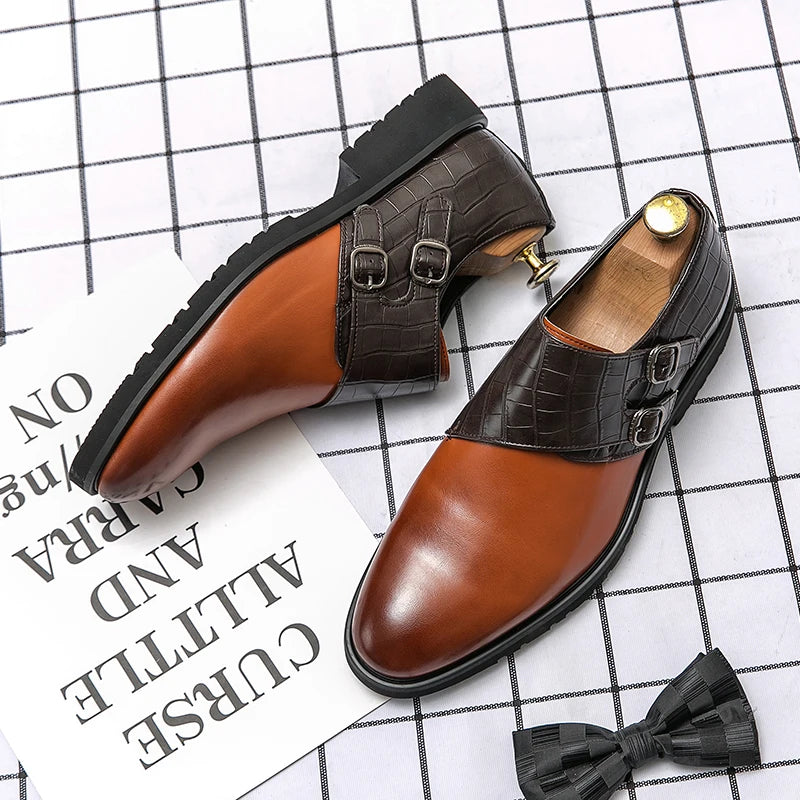 Golden Sapling Dress Patchwork Leather Shoes