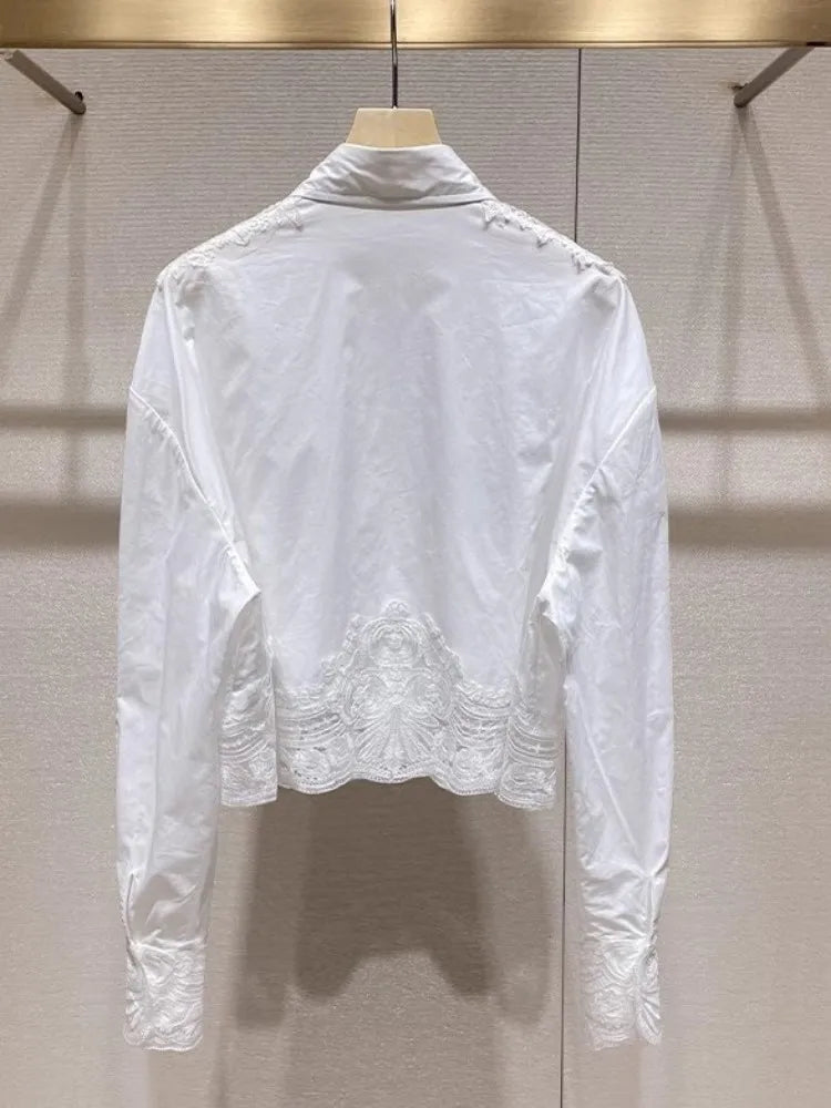 Lace Embroidery Patchwork Short Shirts