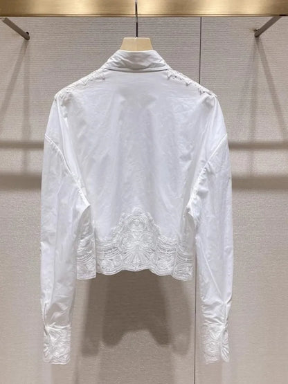 Lace Embroidery Patchwork Short Shirts