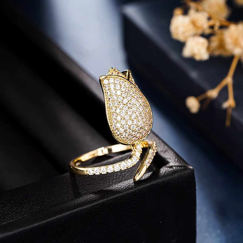 Romantic Tulip Design Flower Rings with Dazzling CZ