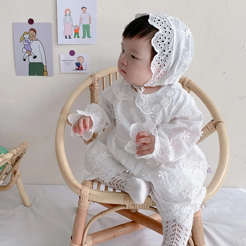 Baby Girls Long Sleeve Flower Embroidery Jumpsuit