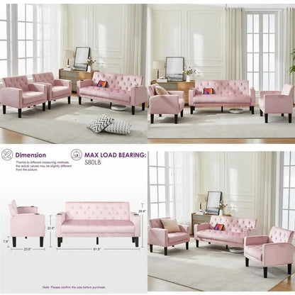 Mid-Century Modern Pink Velvet Loveseat Sofa Set