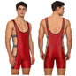 Mens Oil-shiny Workout Bodysuit Low Neckline