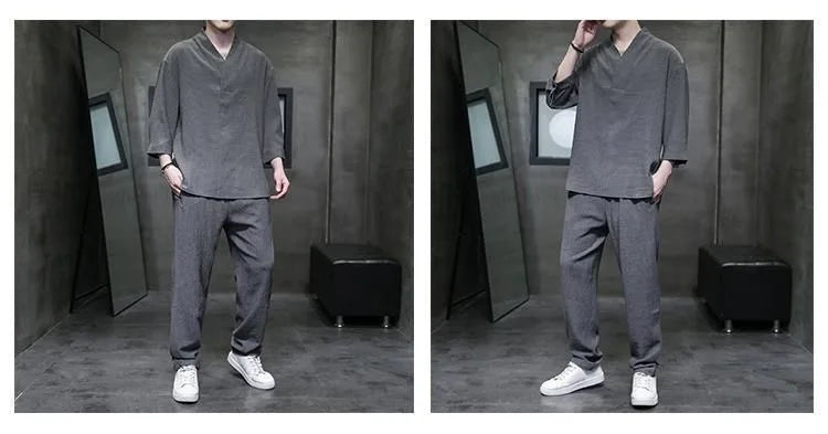 2 Pcs Mens Fashion Trend Solid Color Loose Sport