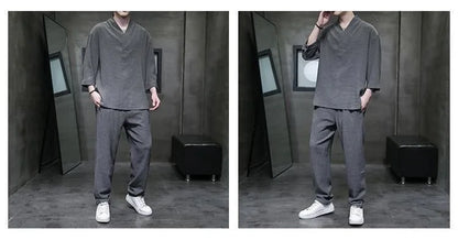 2 Pcs Mens Fashion Trend Solid Color Loose Sport