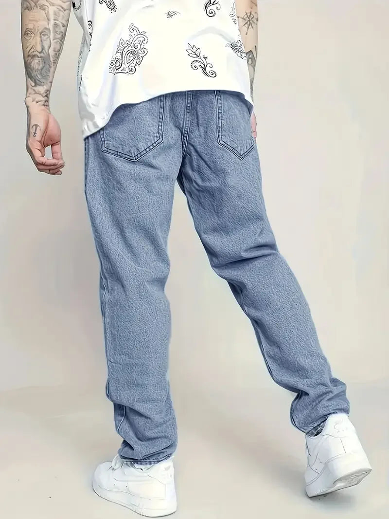 Light Wash Denim Men's Classic Straight-Leg Jeans -