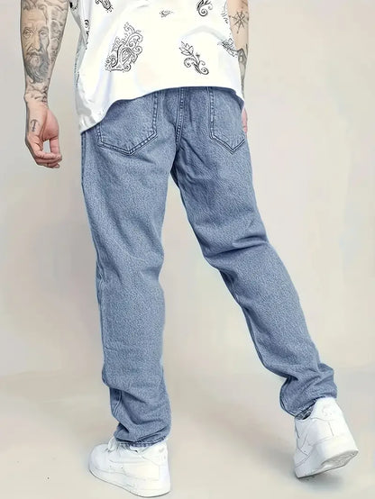 Light Wash Denim Men's Classic Straight-Leg Jeans -