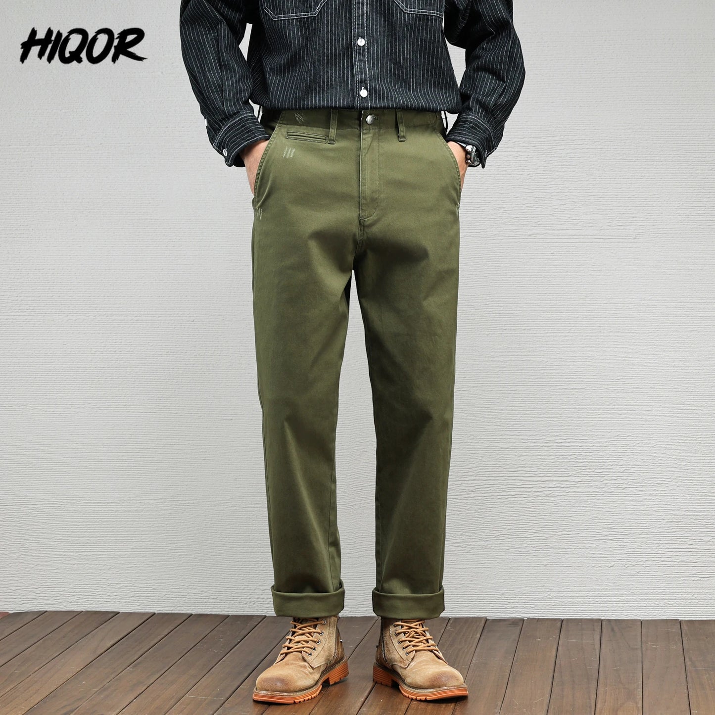 Casual Cotton Pants, Loose Straight Leg Workwear