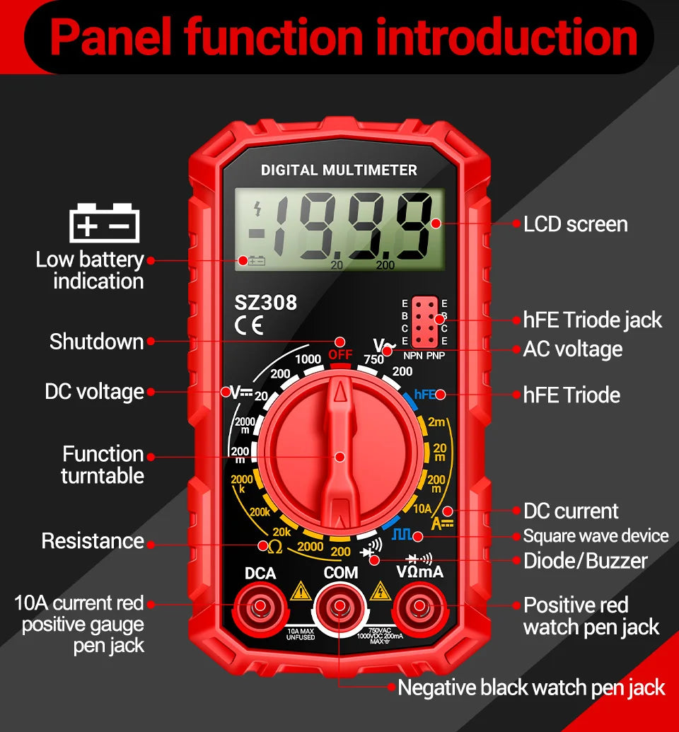 Digital Multimeter   AC/DC Current Meter Voltage Resistance